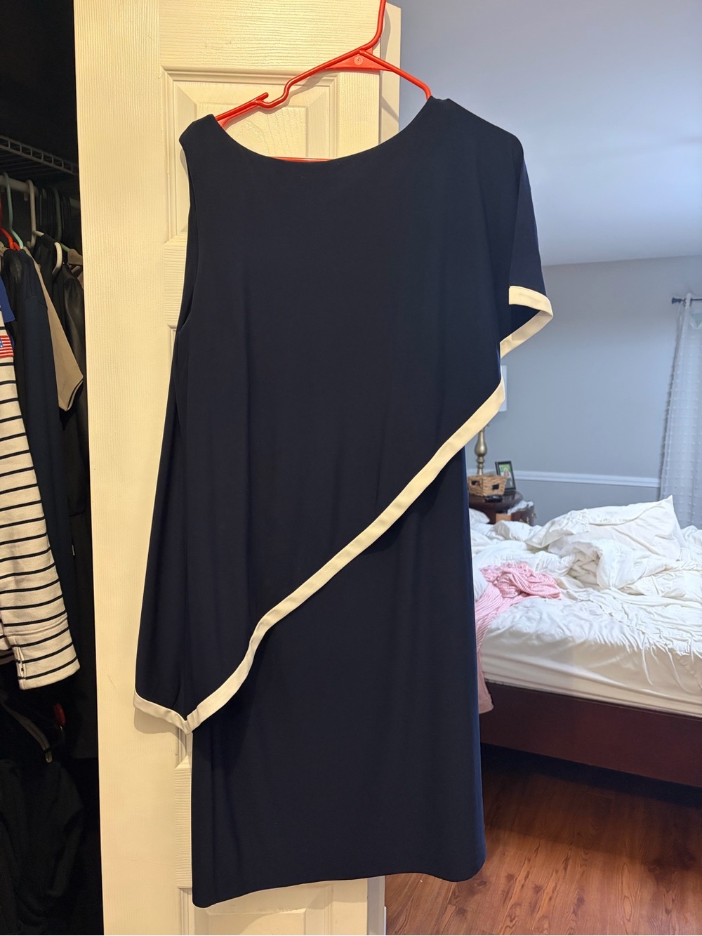 Ralph Lauren Nautical gNavy Asymmetrical One-Shoulder Dress with White Trim